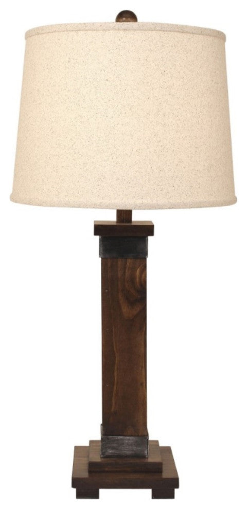 Dark Stained Mission Style Table Lamp With Steel Accents
