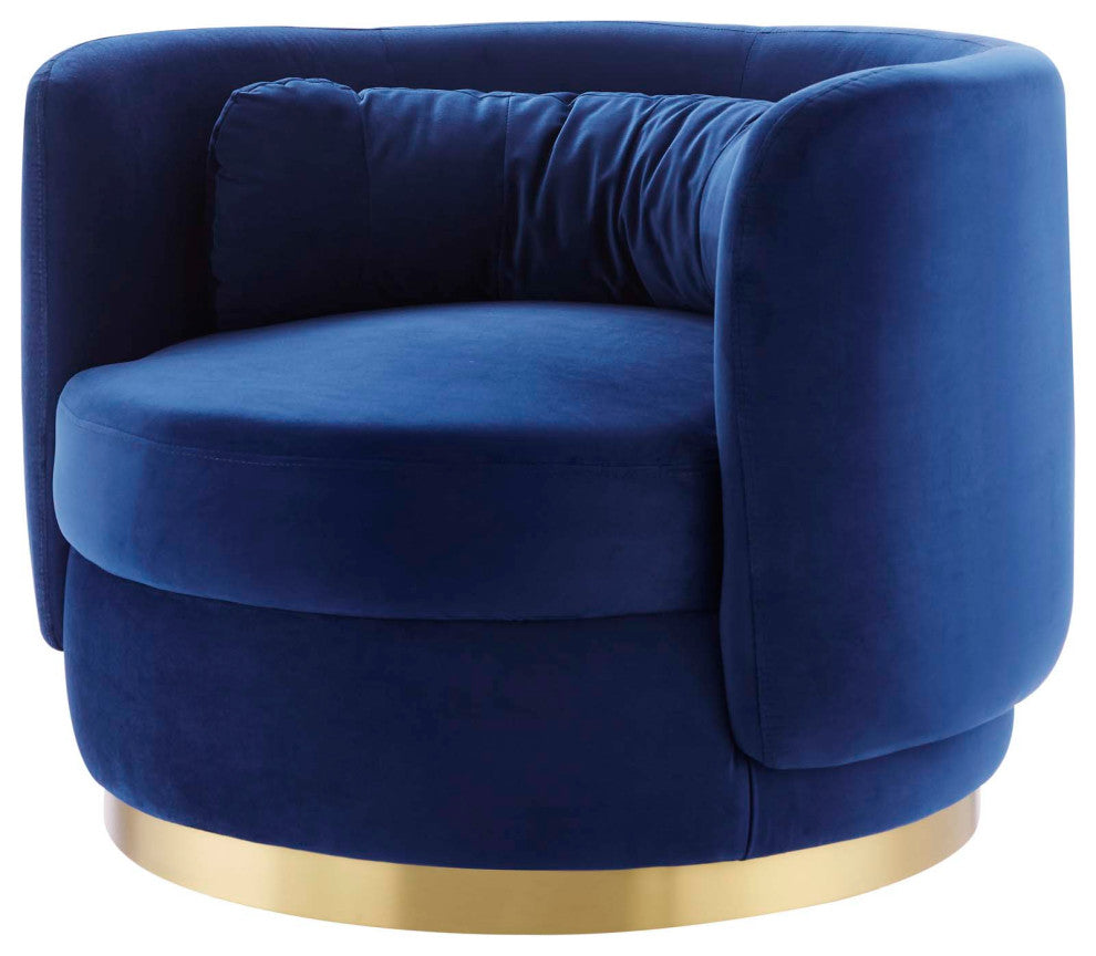 Armchair Swivel Accent Chair, Navy Gold, Velvet, Modern, Lounge Hospitality
