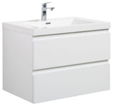 Aurora Wall Mount Vanity, White Acrylic Top, Glossy Polar White, 24"