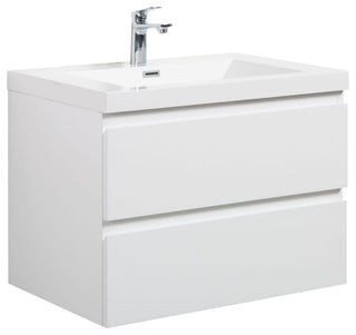 Aurora Wall Mount Vanity, White Acrylic Top, Glossy Polar White, 24"