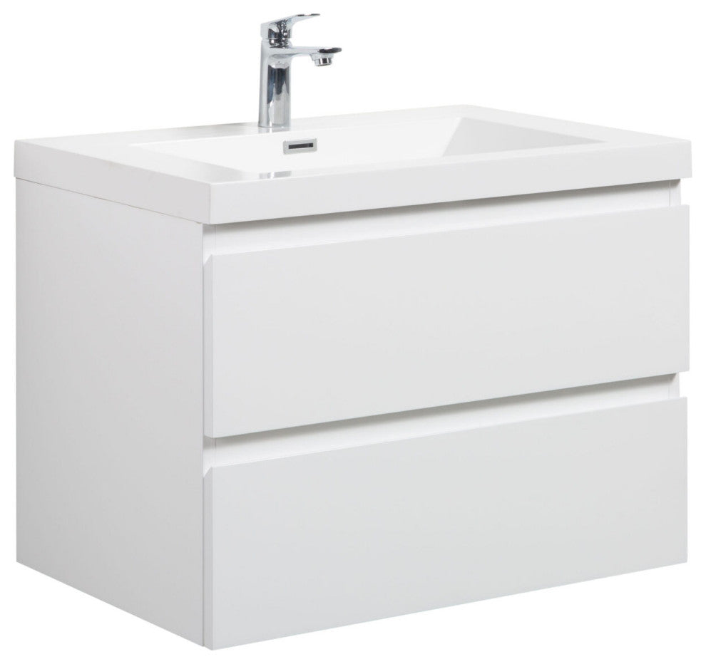 Aurora Wall Mount Vanity, White Acrylic Top, Glossy Polar White, 24"