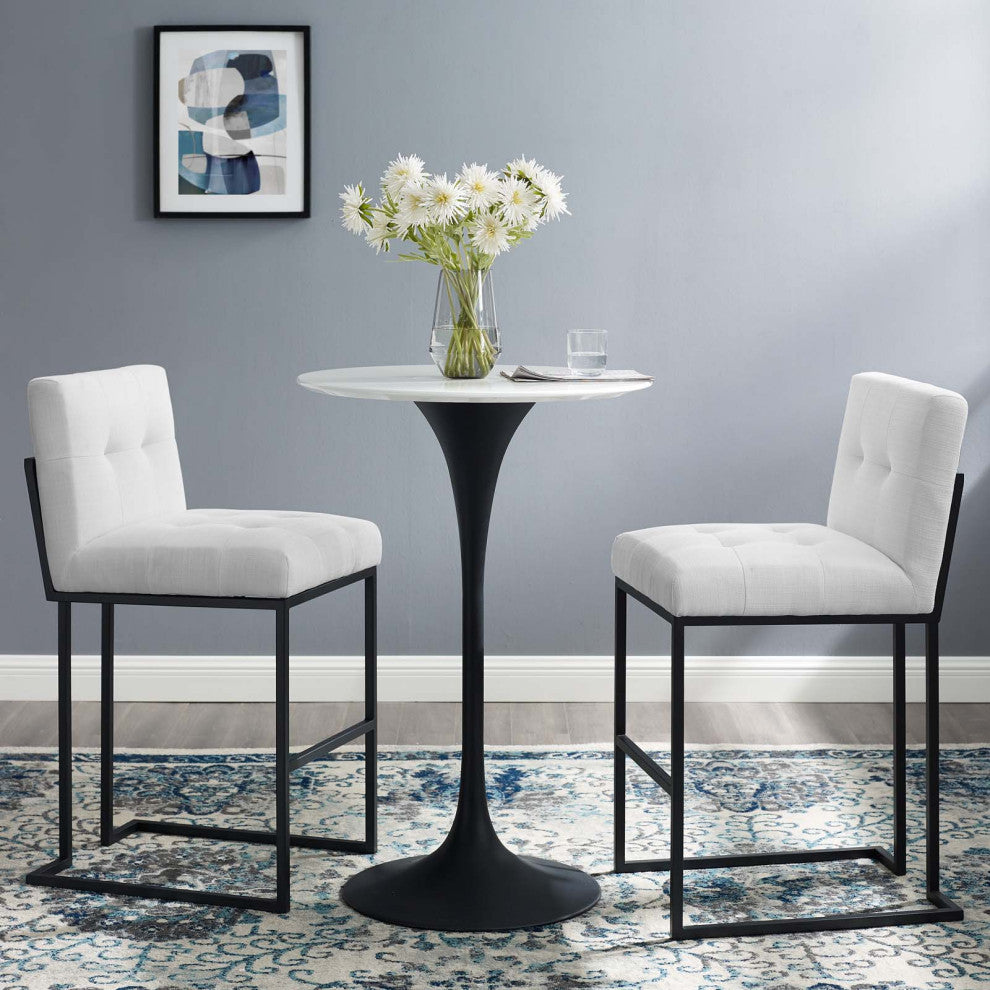 Privy Black Stainless Steel Upholstered Fabric Bar Stool Set of 2 - Black White