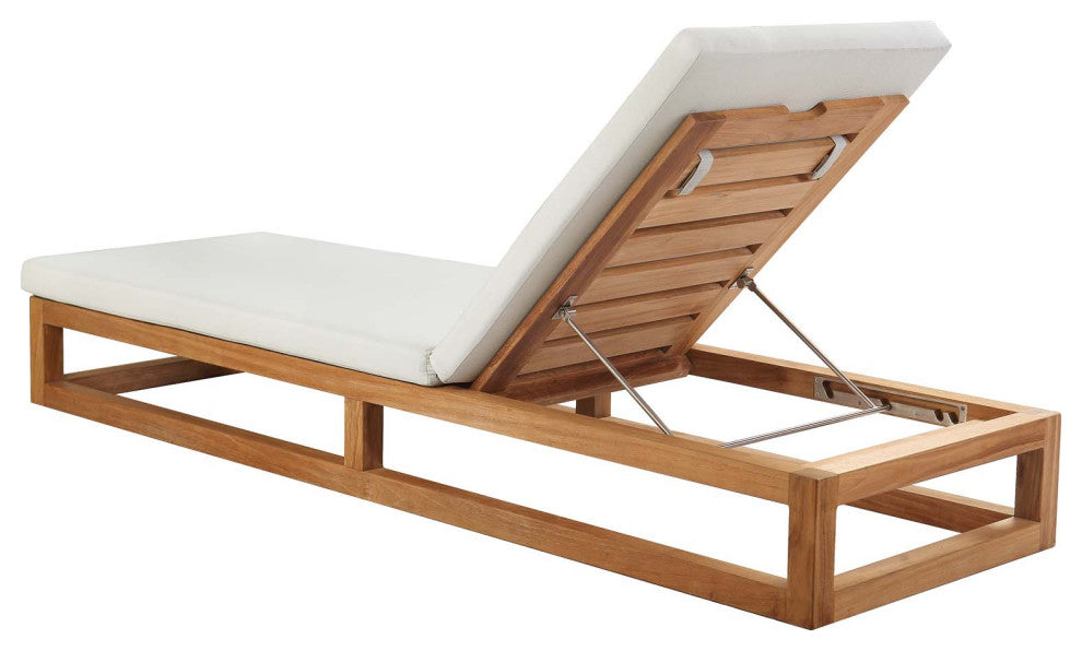 Lounge Chair Chaise, Wood, Brown Natural White, Modern, Outdoor Patio Bistro