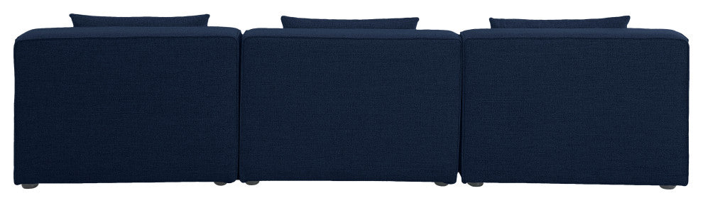 Cube Upholstered Modular Sofa, Navy, 3-Piece: 3 Armless Chair, Linen Texured Fabric