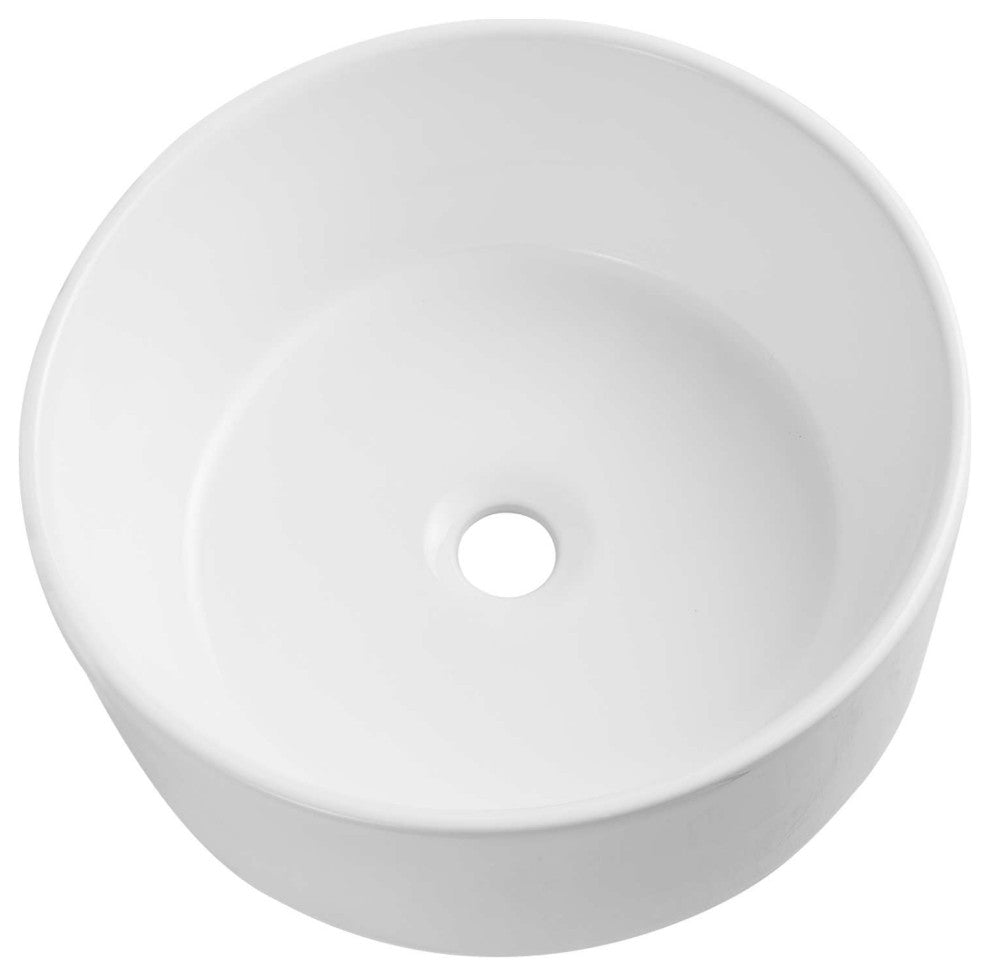 White Circular Bowl Bathroom Vessel Sink and Modern Above Counter Ceramic Sink