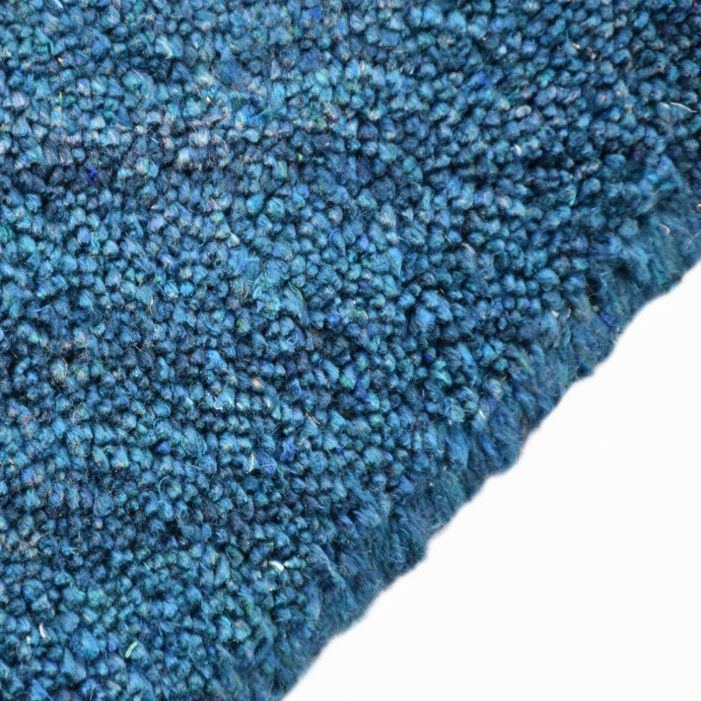 Hand Knotted Loom Silk Mix Area Rug Solid Blue