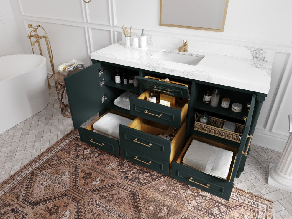 Aberdeen 60 Single Bathroom Vanity in Dark Forest Green 1.5" White Quartz