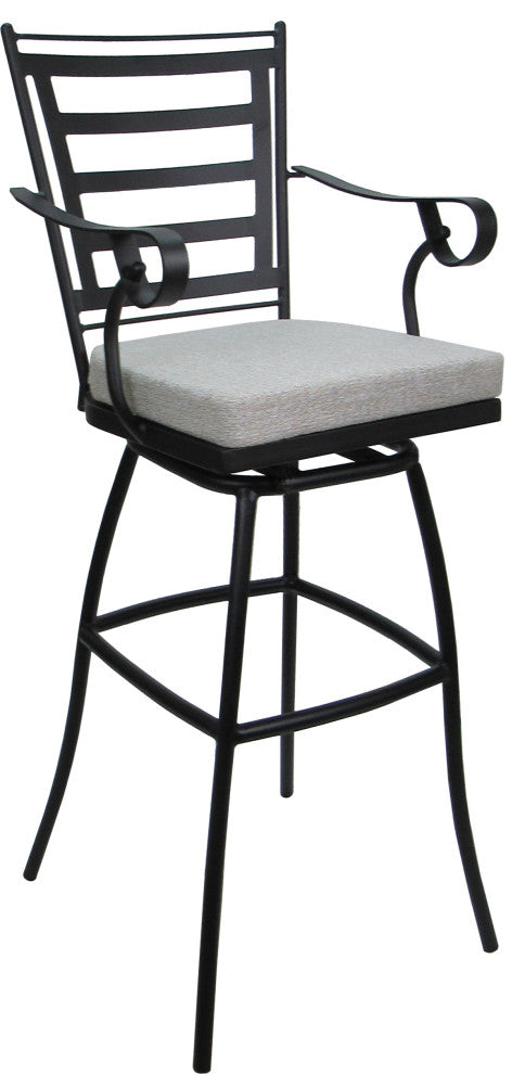 Outdoor Patio Bar Stool Jordan With Arms, White Linen Black, 30"
