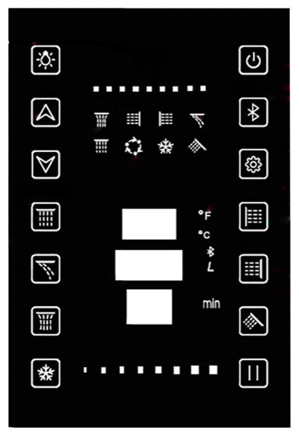 LED 23*31" Matte Black Remote Controlled Musical Shower System and 6 Body Jets