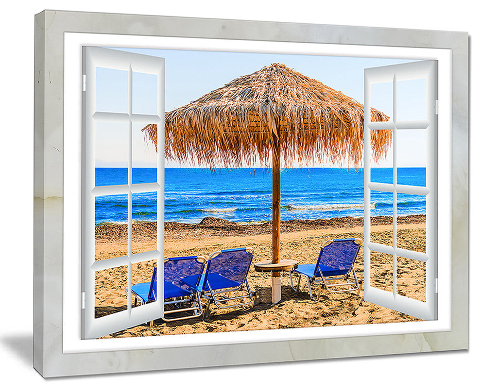 "Window Open To Beach Hut With Chairs" Seashore Wall Art, 20"x12"