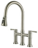 CASAINC Kitchen Faucet Centerset Bridge 3-Function 2-Handle Pull-Down Spray, Brushed Nickel
