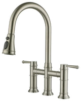 CASAINC Kitchen Faucet Centerset Bridge 3-Function 2-Handle Pull-Down Spray, Brushed Nickel