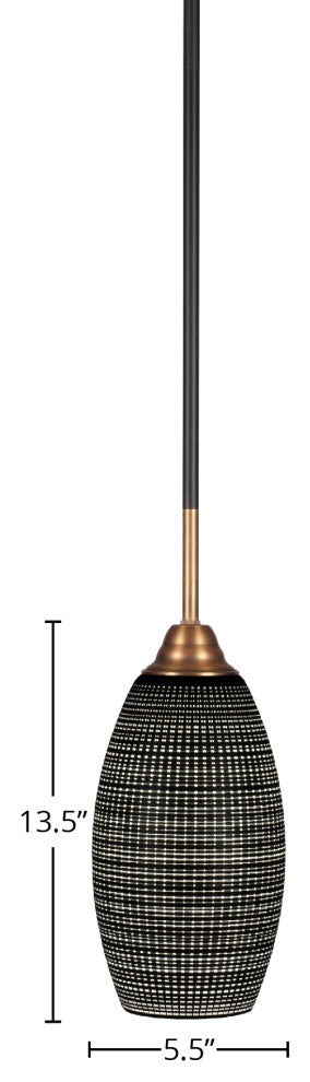 Paramount 1-Light Mini Pendant, Matte Black & Brass, 5.5" Black Matrix Glass