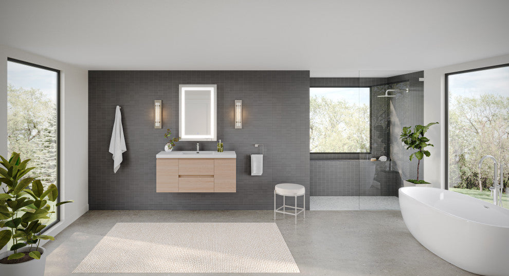 The Wynn Bath Vanity, Oak, 48", Single Sink, Wall Mount, Drawers/Doors