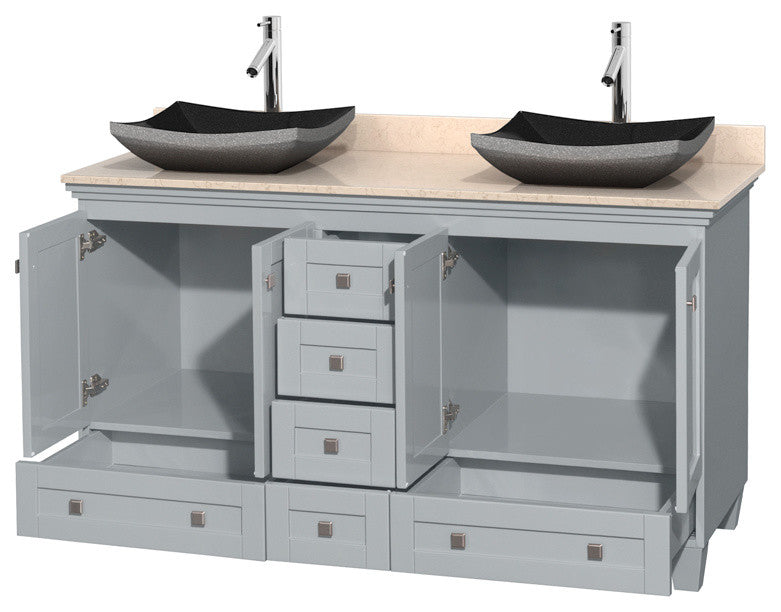 Acclaim Vanity, Oyster Gray, 60", Altair Black Granite, Ivory Marble