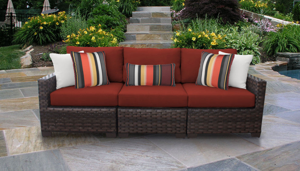 kathy ireland River Brook 3 Piece Wicker Patio Furniture Set, Cinnamon