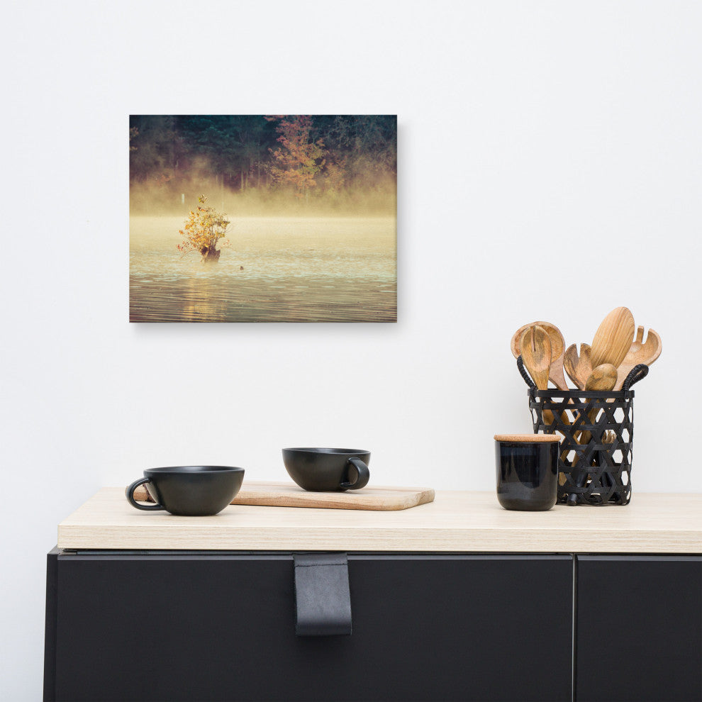 Golden Mist on Waples Pond Rural Landscape Photo Canvas Wall Art Print, 12" X 16"