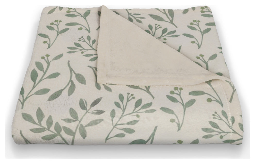 Green and White Delicate Floral 50 x 60 Coral Fleece Blanket