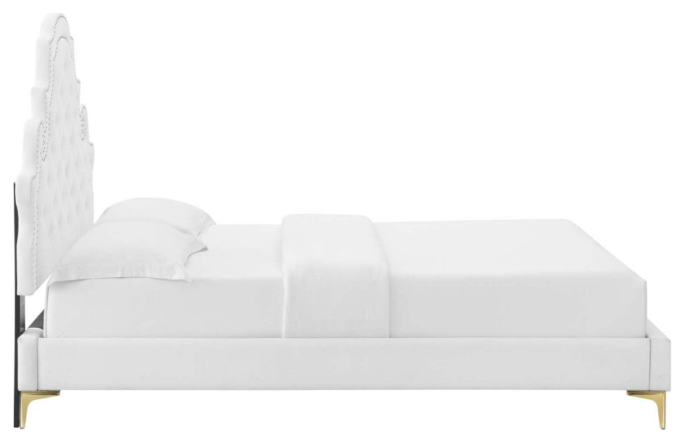 Gwyneth Tufted Performance Velvet Twin Platform Bed, White