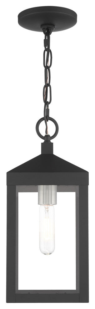 Livex Nyack 1 Light Black/Brushed Nickel Cluster Small Outdoor Pendant Lantern