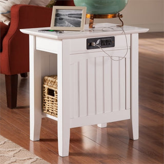 AFI Nantucket Solid Wood Chair Side Table with Built in Device Charger in White