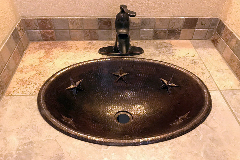 LO19RSTDB Oval Star Self Rimming Hammered Copper Sink