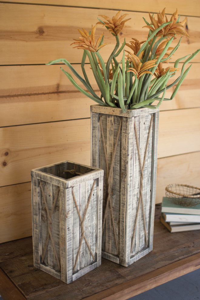 Kalalou Cgu2300 Set Of Two Tall Recycled Wooden Planters