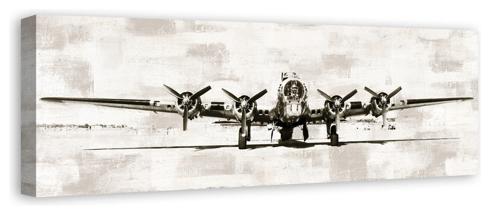 Vintage Distressed White Plane 12x36 Canvas Wall Art