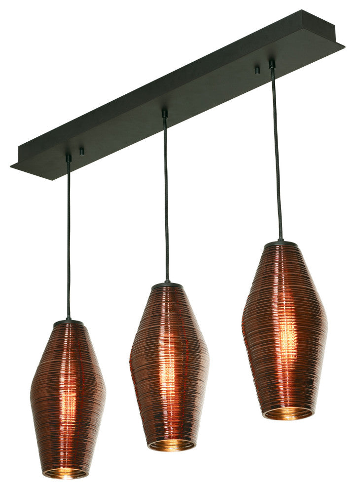 Mila 3 Light Linear Pendant, Black Canopy, Copper Shades