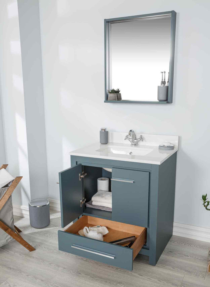 Mila Collection 30" Bathroom Vanity With Sink, Mirror, Countertop, Alasca Blue