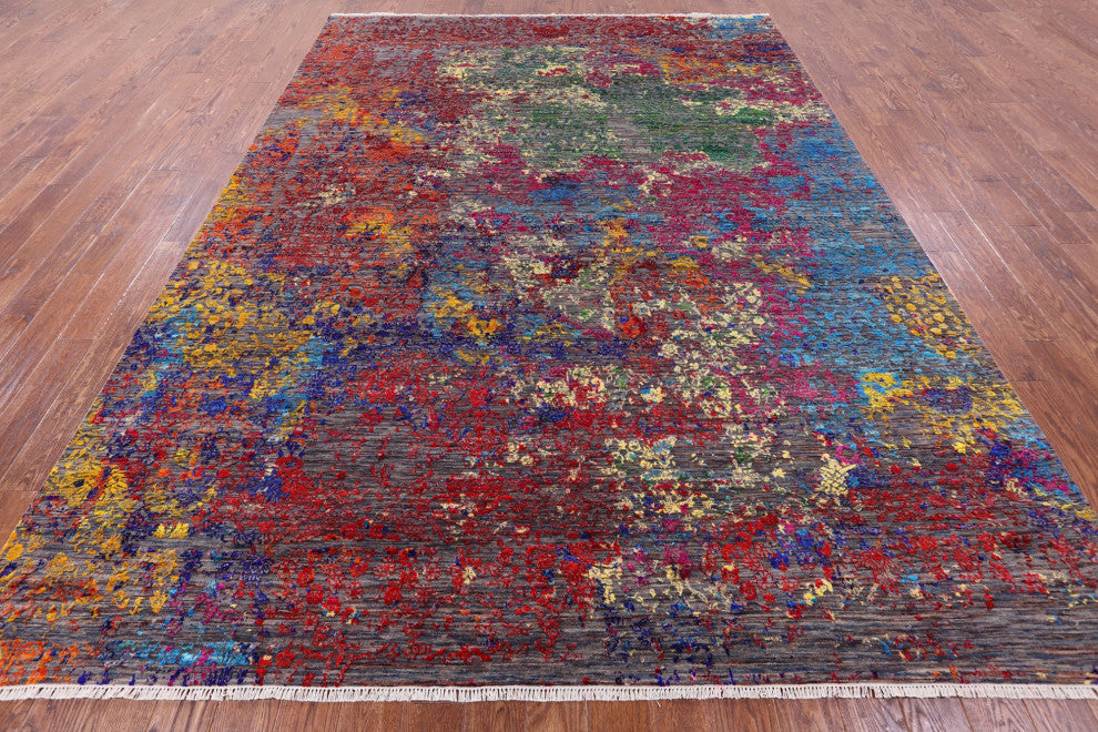 8' 9" X 12' 1" Modern Wool and Silk Hand Knotted Rug Q11853