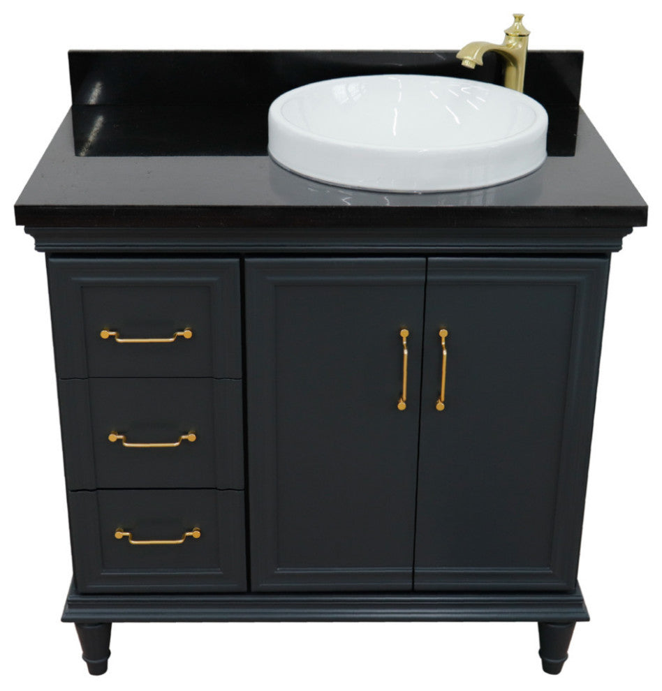 37" Single Vanity, Dark Gray Finish With Black Galaxy