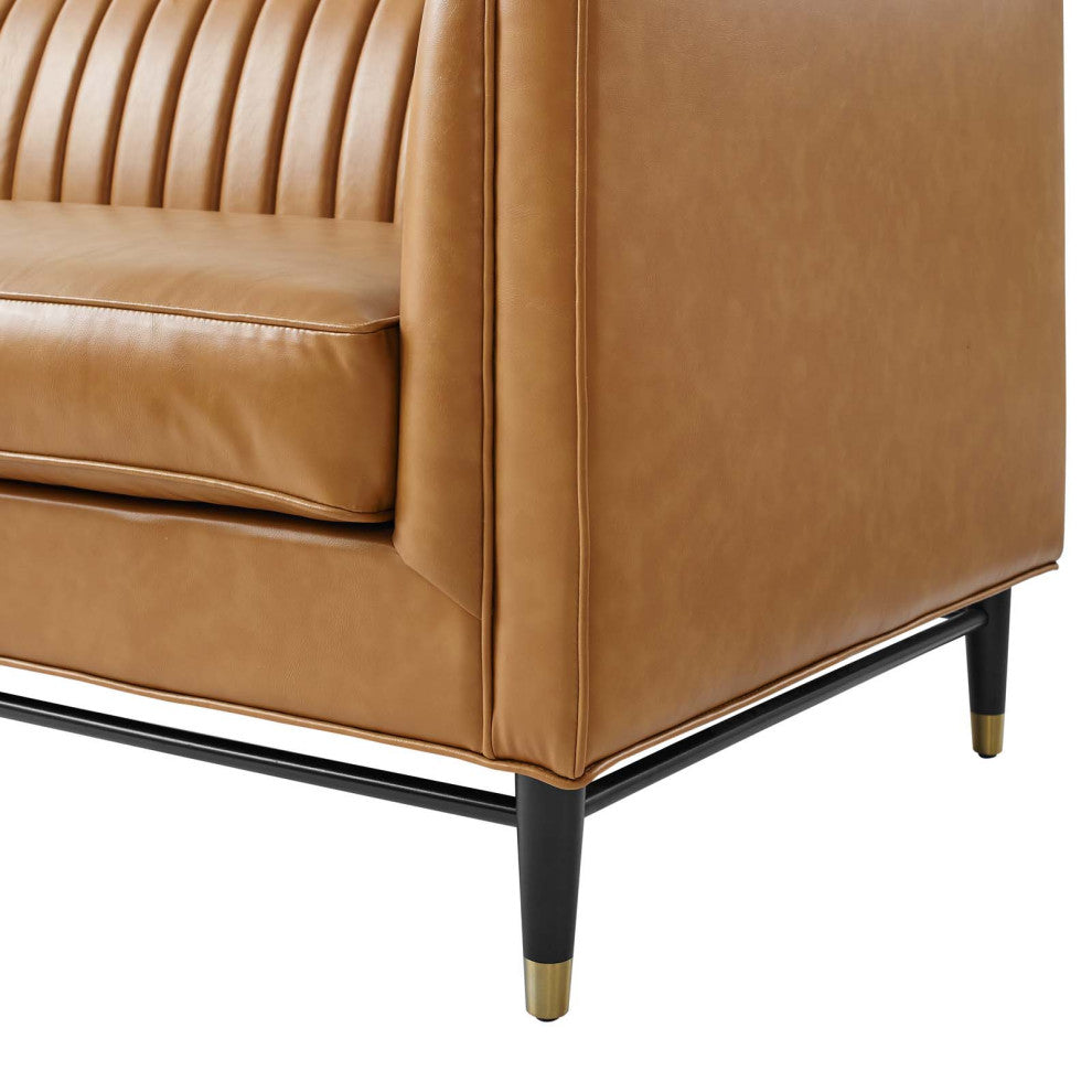 Tufted Sofa, Faux Vegan Leather, Tan, Modern, Living Lounge Hotel Hospitality