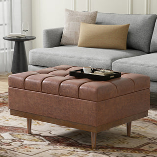 Mariah Coffee Table Storage Ottoman, Distressed Saddle Brown