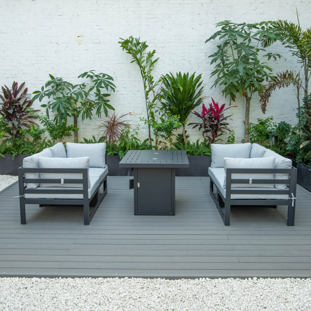 Chelsea 5-Piece Sectional Loveseat and Fire Pit Table Set, Light Grey