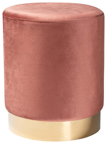 Greaves Glam Velvet Fabric Upholstered Ottoman, Blush Pink/Gold