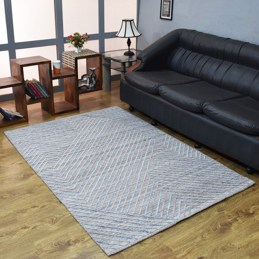 HAND WOVEN FLAT WEAVE KILIM POLYESTER AREA RUGS -Rectangle,Gray,Contemporary