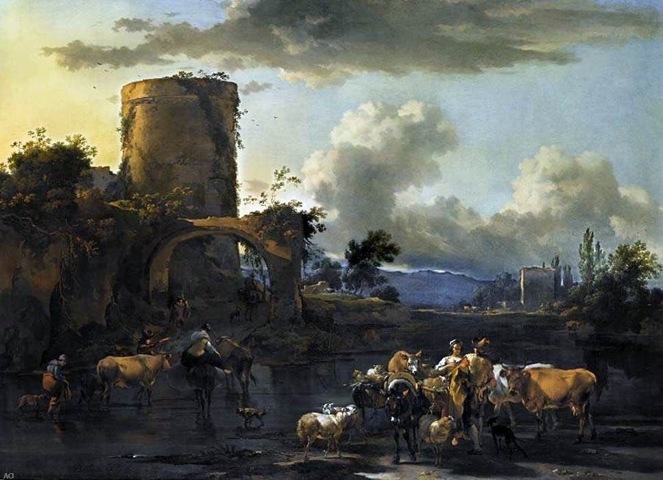 Nicolaes Berchem Evening Landscape, 18"x27" Gallery Wrapped Canvas Print