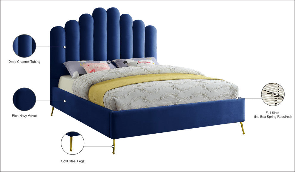 Lily Velvet Bed, Navy, Full