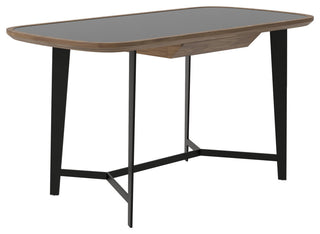 Modrest Girard Modern Walnut and Black Glass Desk