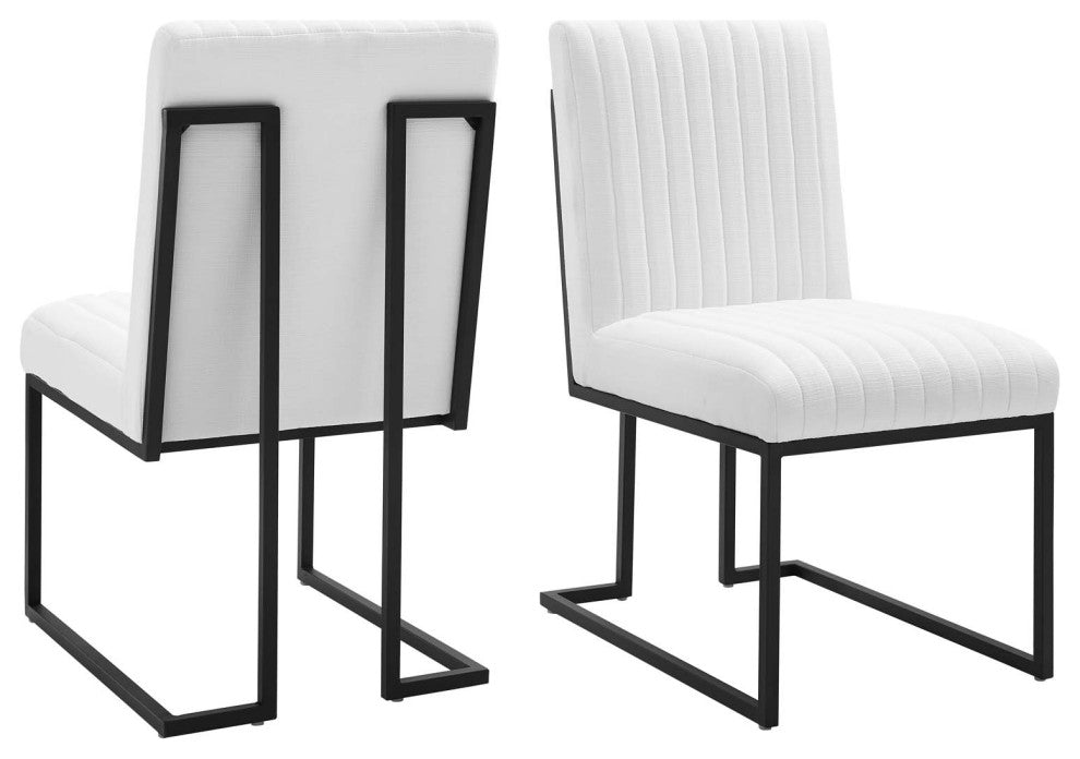 Tufted Side Dining Chair, Set of 2, Fabric, Metal, White, Cafe Bistro Restaurant
