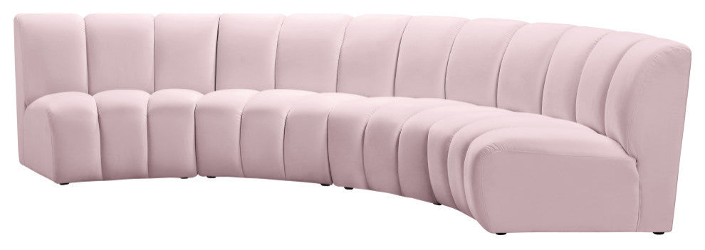 Infinity Channel Tufted Velvet Modular Chair, Pink, 4 Piece