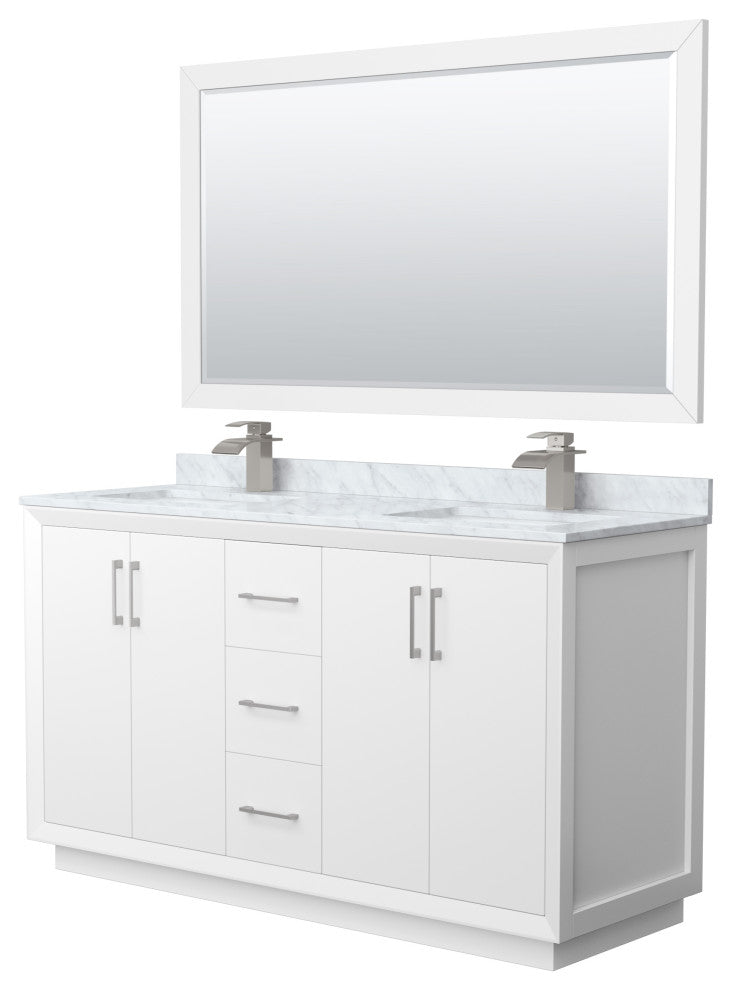 Wyndham WCF414160DWHCMUNSM58 Strada 60 Inch Double Bathroom Vanity in White