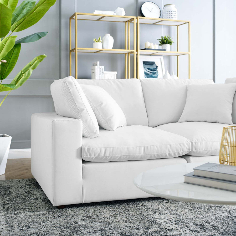Loveseat Sofa, Faux Vegan Leather, White, Modern, Living Lounge Hospitality