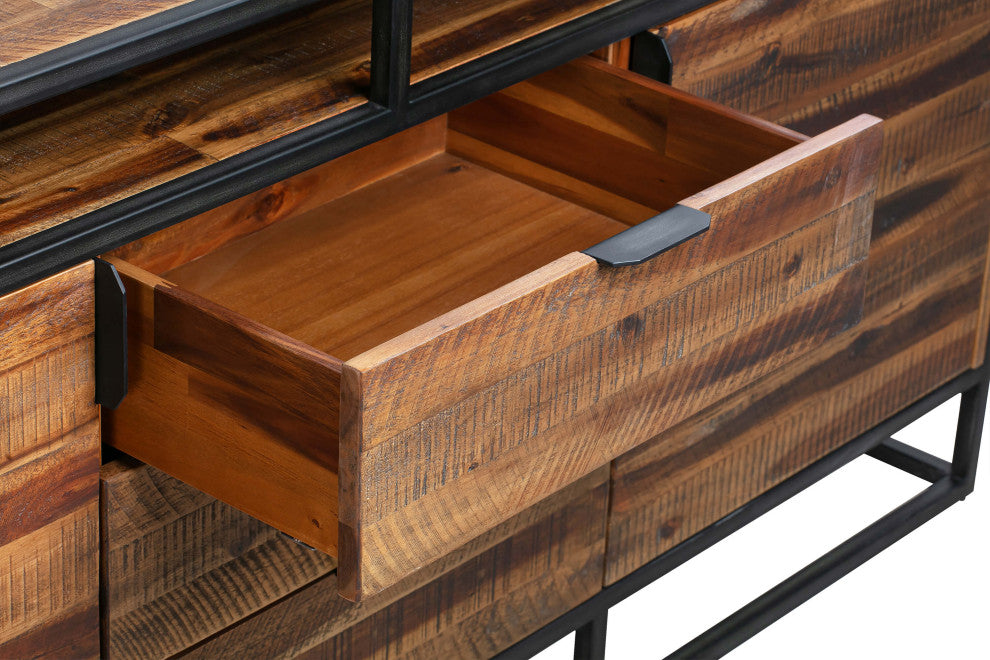 Ludgate 3 Drawer Sideboard Buffet, Acacia And Black Metal