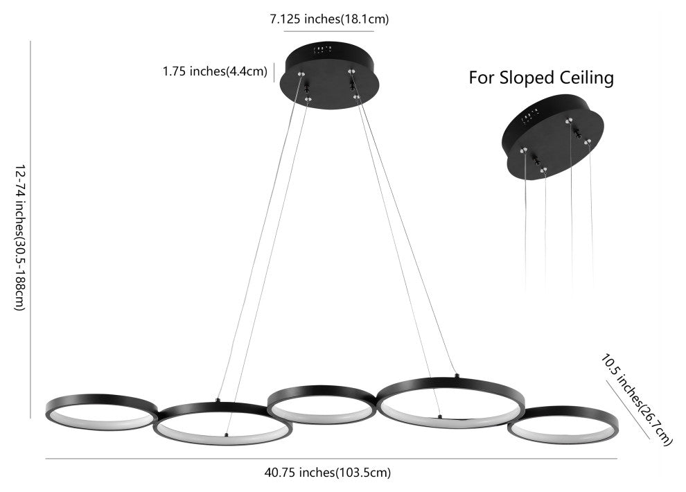 Roman 40.75" 5-Light Bohemian Coastal Iron Linear Integrated LED Pendant, Black