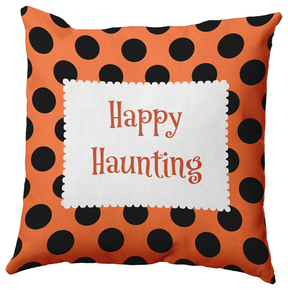 Happy Haunting Dots Accent Pillow, Traditional Orange, 18"x18"