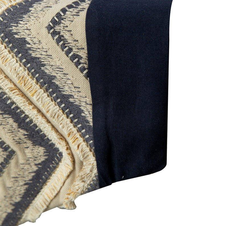 Decorative Table Runner Blue Jacquard 14"x120", Moroccan, Tassles & Lace, Aissa