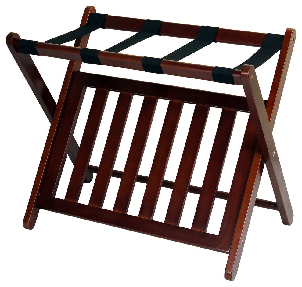 Luggage Rack With Shelf, Walnut