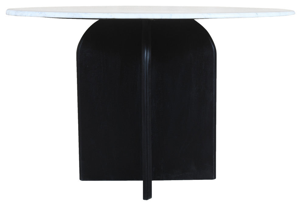 Lavaca 5-Piece Dining Set, 48" Round Dining Table and 4 Black Leather Chairs